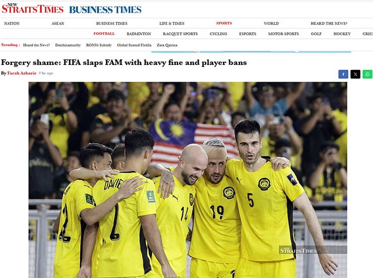 Phản ứng của CĐV Malaysia trước án phạt lịch sử từ FIFA 4 Malaysia bi FIFA phat nang Bao chi the gioi phan no fan doi giang chuc new str copy 1758905895 642 width740height552