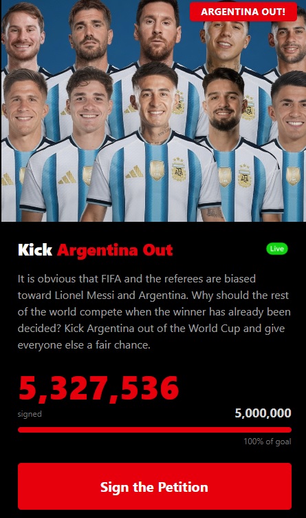 Hơn 5 triệu người kí đơn kiến nghị đòi loại Argentina và Messi khỏi World Cup 1 5yy3